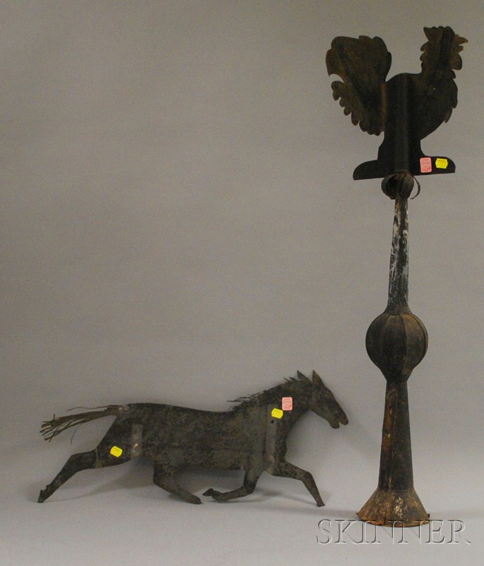 Appraisal: Cut Sheet Metal Running Horse and Rooster Weather Vanes