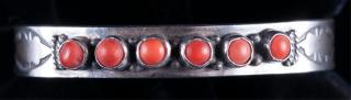 Appraisal: Southwestern Sterling Coral Cuff Bracelet With a tooled design to