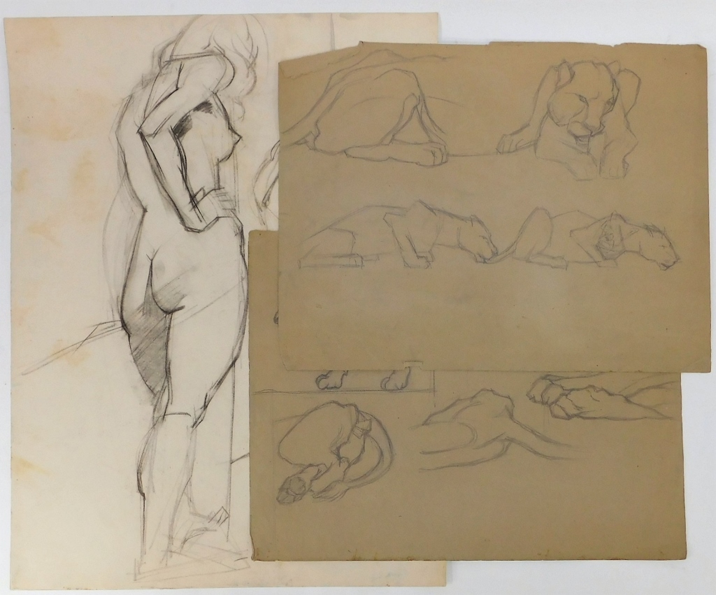 Appraisal: OTTO PLAUG ANIMAL HUMAN FIGURE STUDY DRAWINGS New York Germany