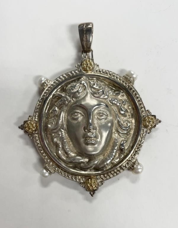 Appraisal: Sterling silver Tagialmonte Italian relief repousse head of Medusa with