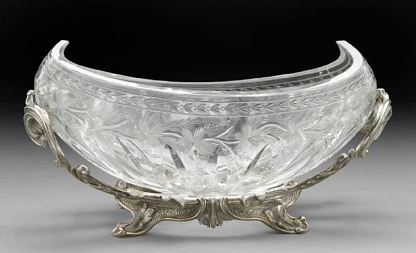 Appraisal: A silver plate mounted intaglio cut glass centerpiece bowl Of