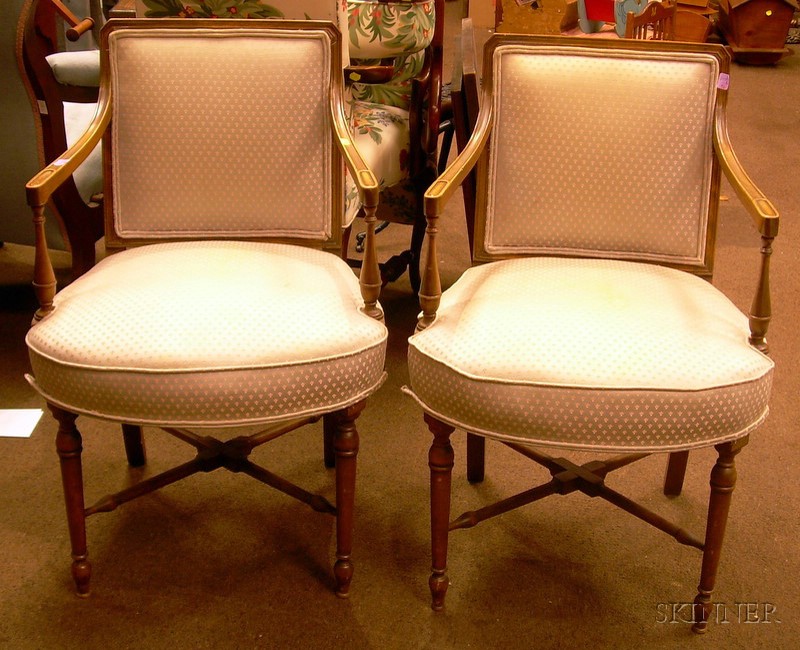 Appraisal: Pair of French-style Neoclassical Upholstered Walnut Armchairs