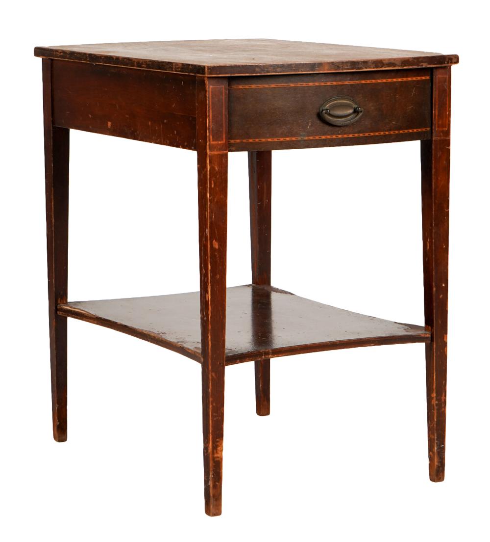 Appraisal: AMERICAN SHERATON-STYLE END TABLEinlaid mahogany Provenance The Estate of Sally