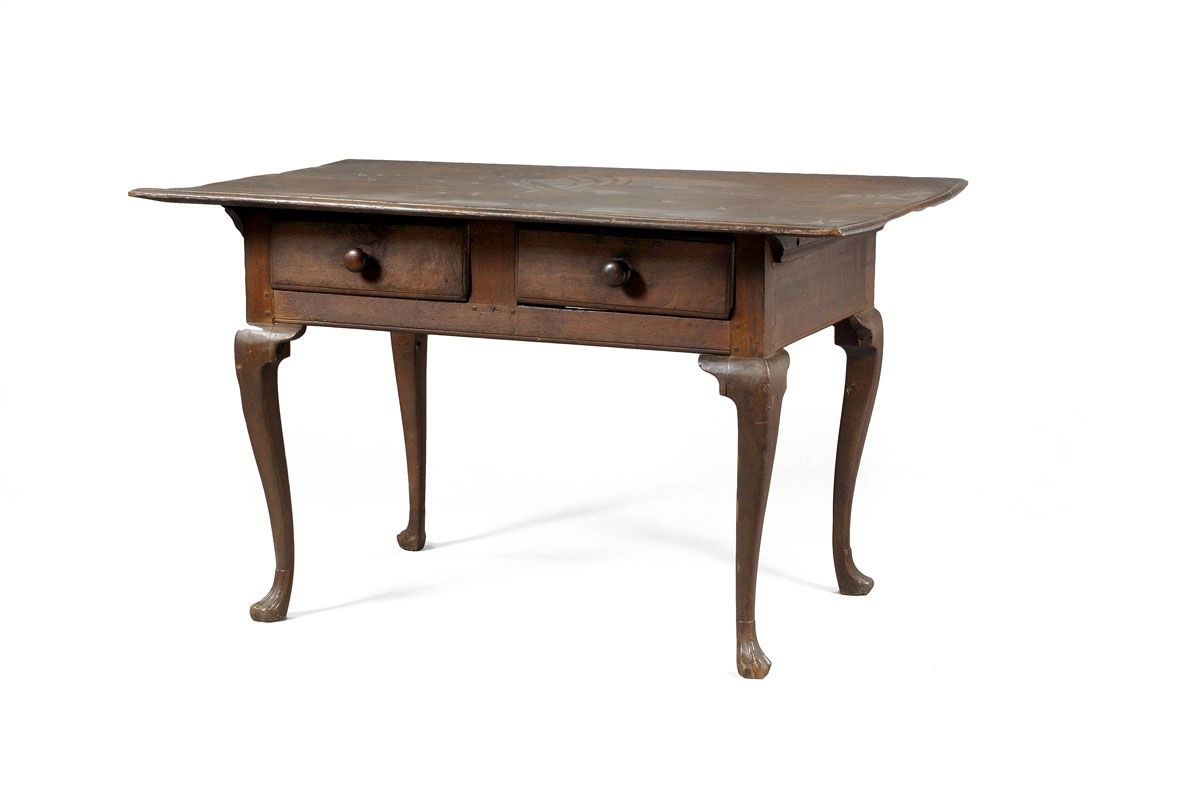 Appraisal: PENNSYLVANIA QUEEN ANNE WALNUT TWO-DRAWER WORK TABLE The rectangular two