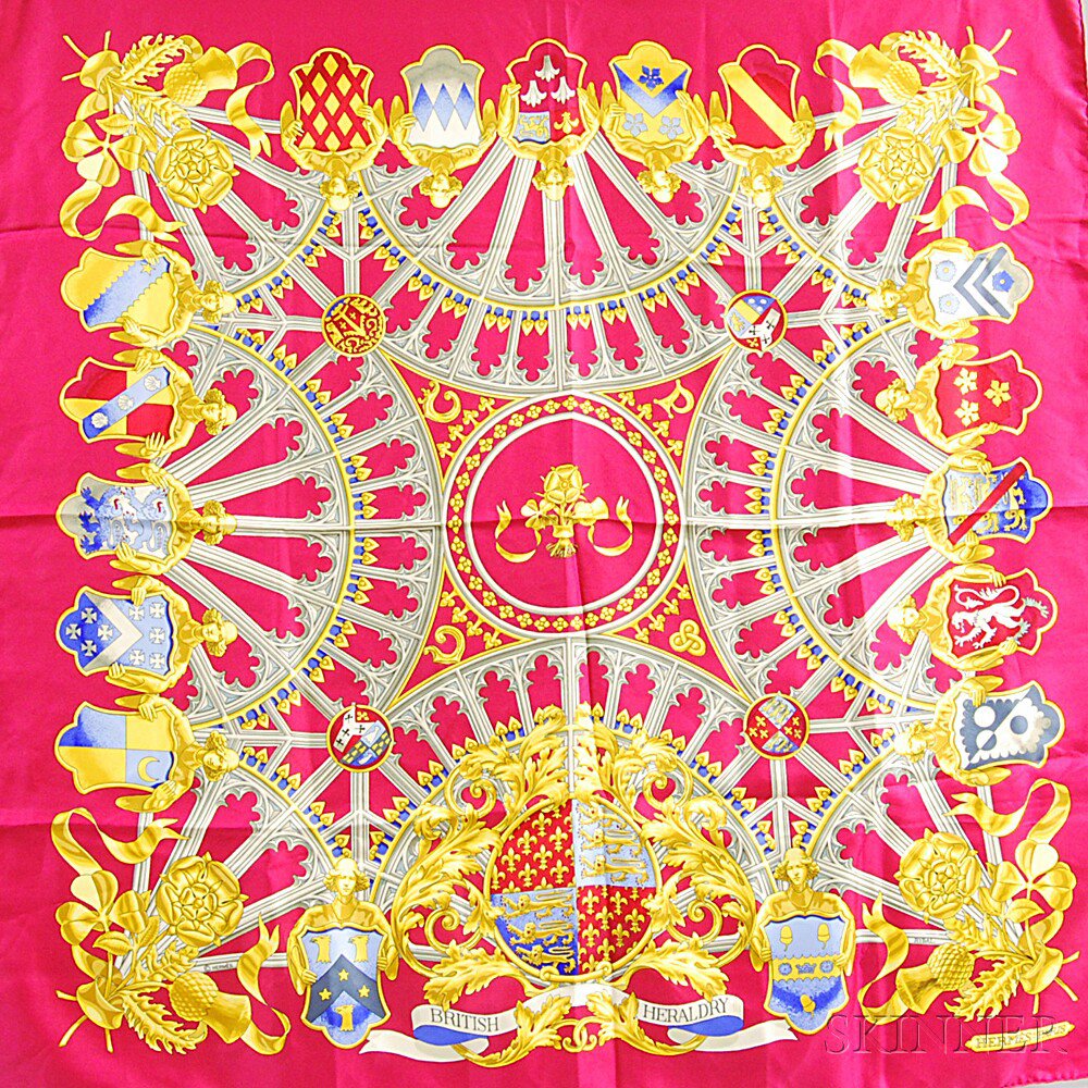 Appraisal: Hermes British Heraldry Silk Scarf depicting various coats of arms