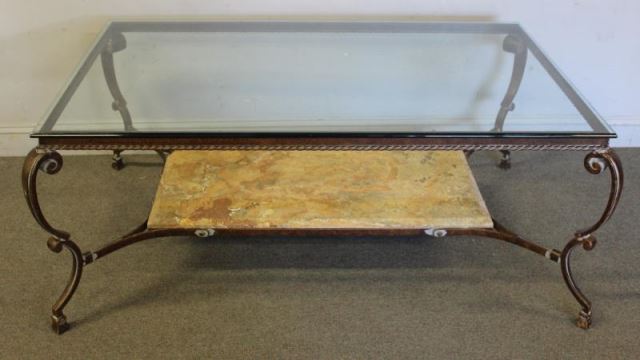 Appraisal: Quality Large Modern Wrought Iron Coffee Table With glass top