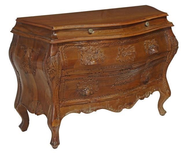 Appraisal: Venetian carved walnut bombe commode th c two frieze drawers