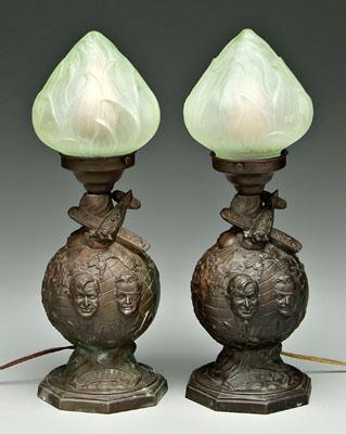 Appraisal: Pair Wiley Post Will Rogers lamps original pale green globes