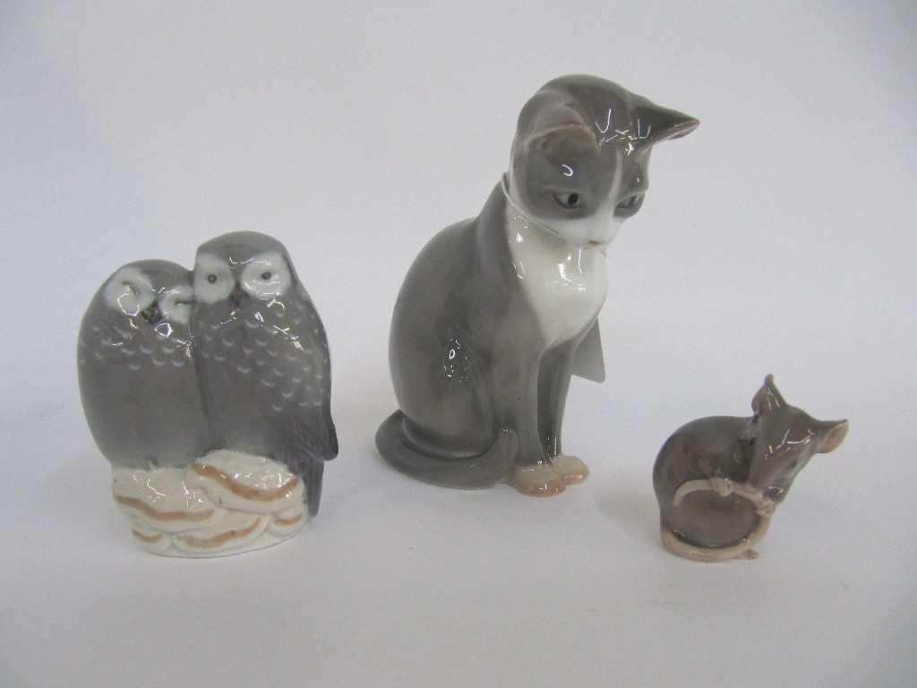 Appraisal: Royal Copenhagen cat mouse and owl group