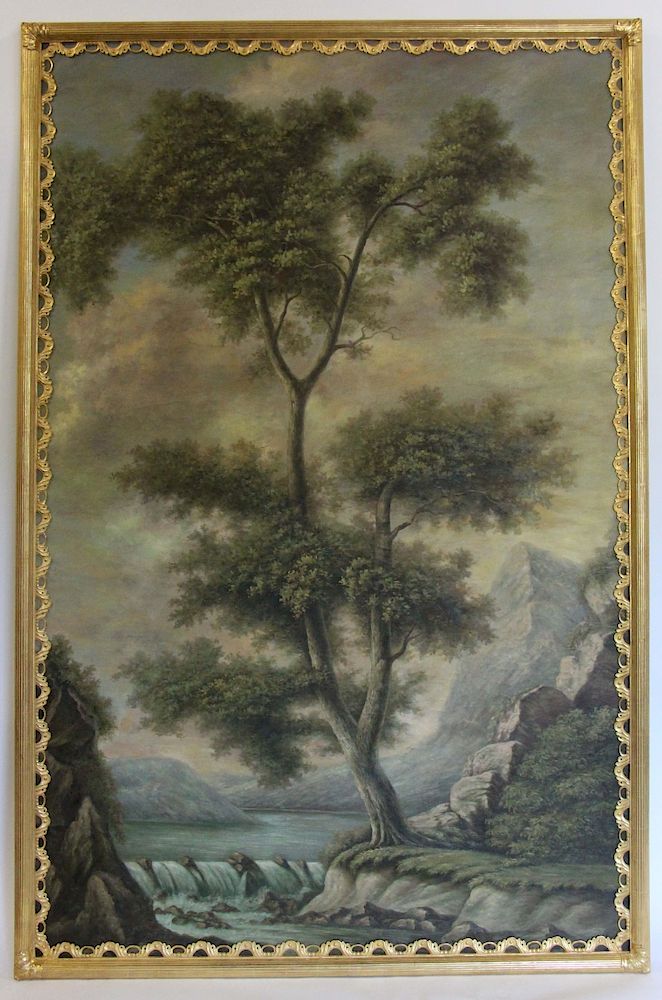 Appraisal: Large Unsigned Decorative Oil On Canvas In Quality Giltwood Frame