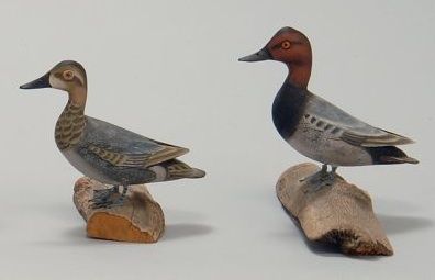 Appraisal: PAIR OF MINIATURE CANVASBACKS By James Lapham of Dennisport MA