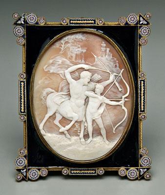 Appraisal: Shell cameo in millefiori frame carved image of centaur instructing