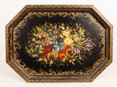 Appraisal: A toleware tray painted flowers cm wide