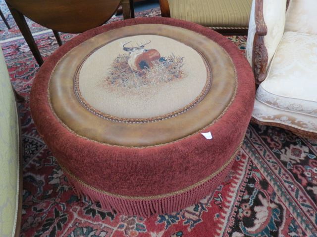 Appraisal: Fine Custom Ottoman leather trim deer tapestry excellent would be