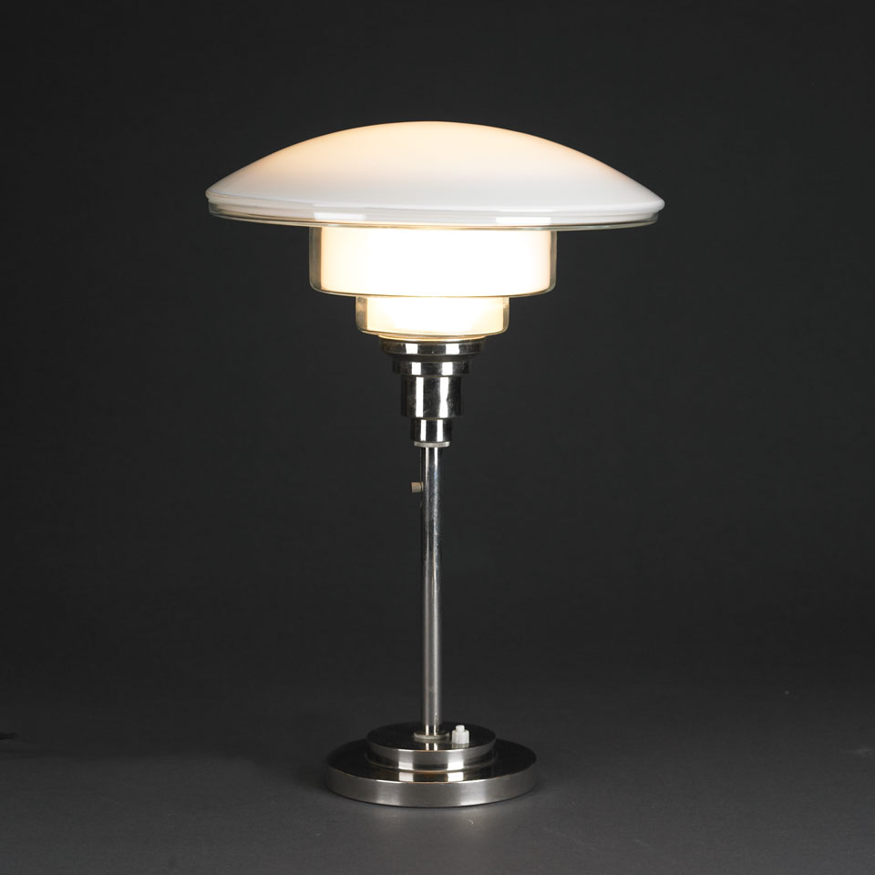 Appraisal: Chromed Metal and Glass Desk Lamp Otto M ller for