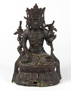 Appraisal: Chinese Bronze Bodhisattva Chinese bronze bodhisattva with a diadem above