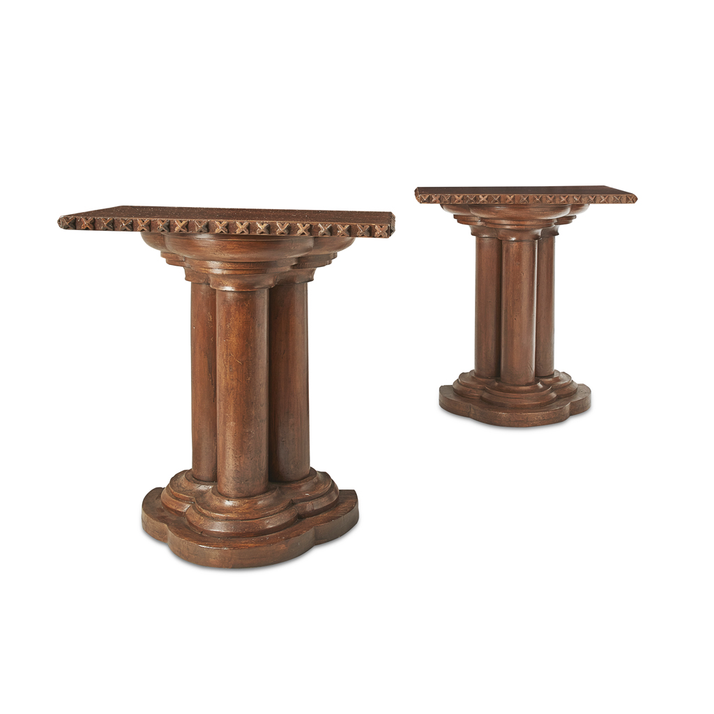 Appraisal: GOTHIC REVIVAL PAIR OF PATINATED PINE CONSOLE TABLES CIRCA each