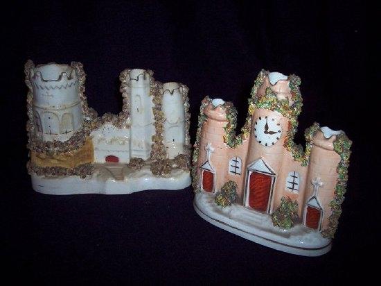 Appraisal: A Staffordshire pastille burner modelled as a castle with three