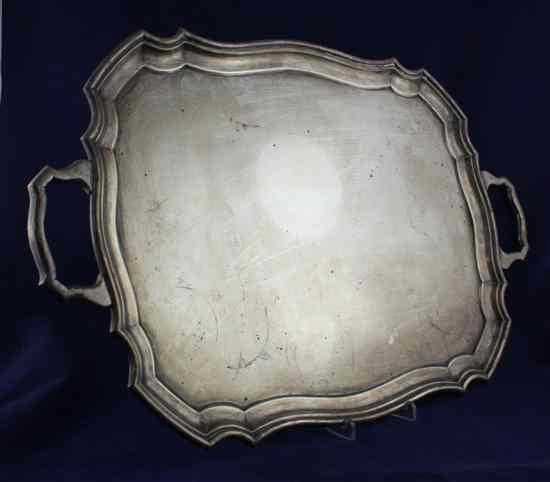 Appraisal: A 's silver two handled tea tray of plain shaped