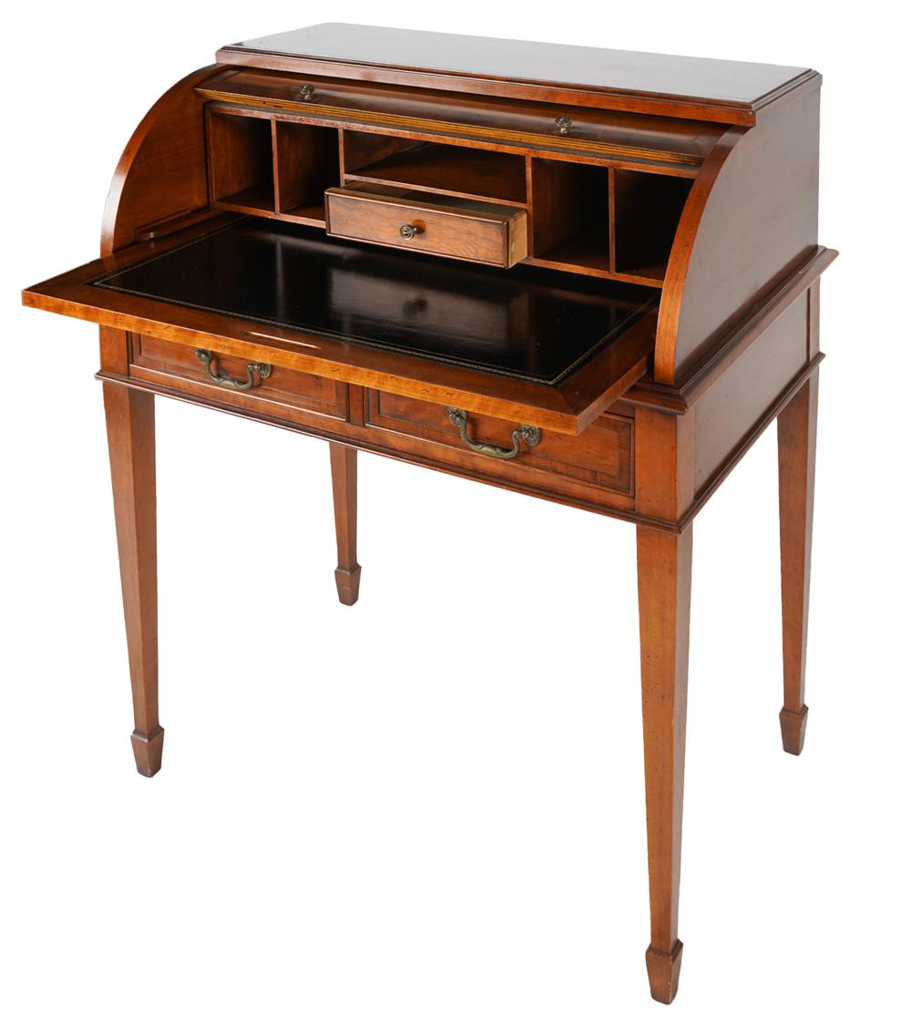 Appraisal: WALNUT CYLINDER DESKoak secondary wood the roll top enclosing pigeonholes