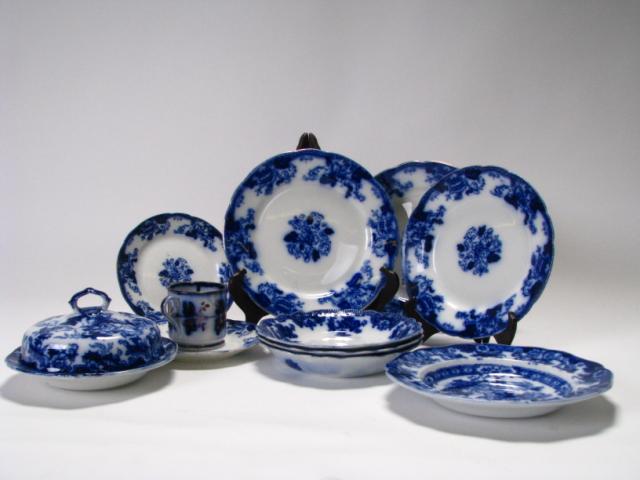 Appraisal: Group of antique flow blue porcelain including English Roseville inch