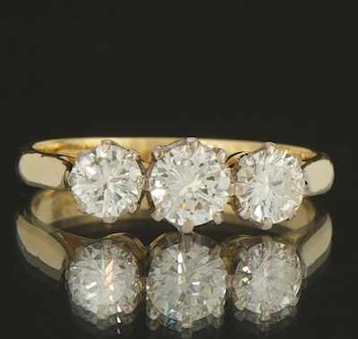 Appraisal: A Ladies' Three Diamond Ring k yellow gold ring set