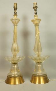 Appraisal: Pr Murano Italian Art Glass Table Lamps Clear gl Pr