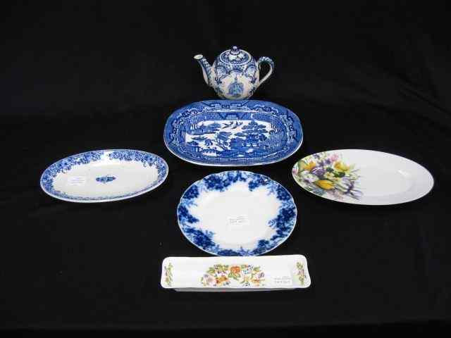 Appraisal: pc Estate Lot Delft teapot oval dish blue willow platter