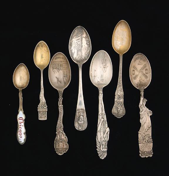 Appraisal: A group of sterling souvenir spoons Comprising teaspoons New York