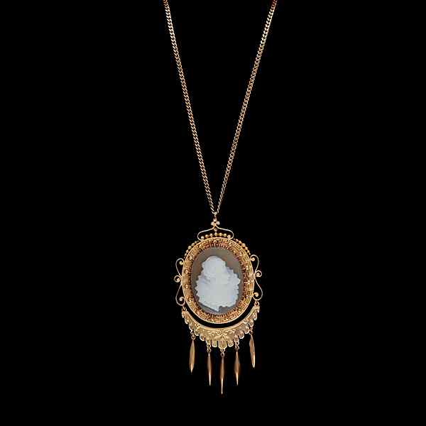 Appraisal: Victorian k Agate Cameo Pin Necklace Ca k yellow gold