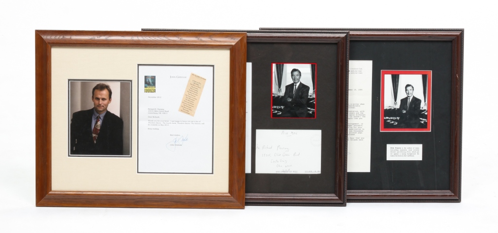 Appraisal: THREE FRAMED AUTHOR AUTOGRAPHS Twentieth century Signed typed letter from