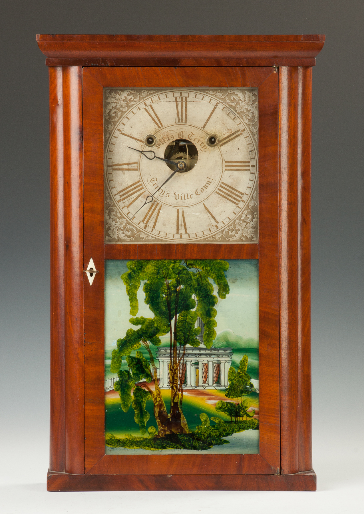 Appraisal: Silas Terry Four Column Shelf Clock Figured mahogany case Original