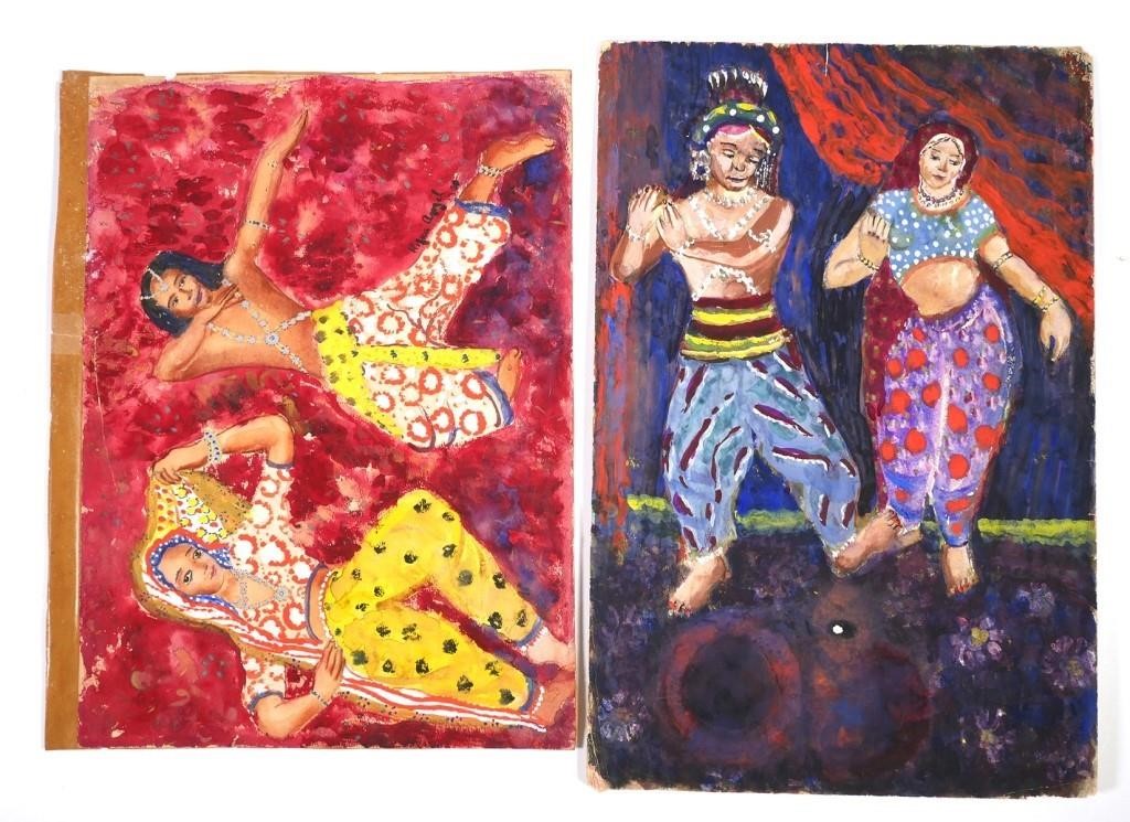 Appraisal: Watercolor on paper paintings depicting Indian dancers Uday Shankar and