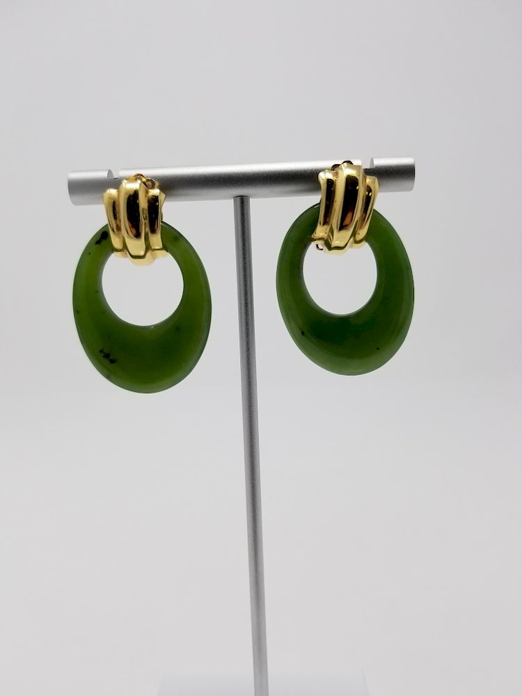 Appraisal: Pair of K Gold Jade Earrings Pair of K Gold