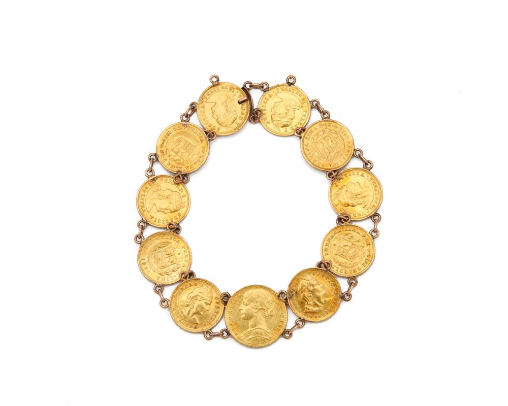 Appraisal: Gold Coin Bracelet featuring Peruvian Libra gold coins of various