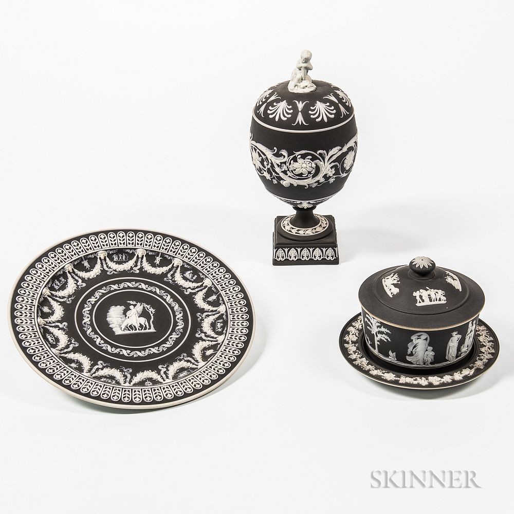 Appraisal: Three Wedgwood Black Jasper Dip Items Three Wedgwood Black Jasper