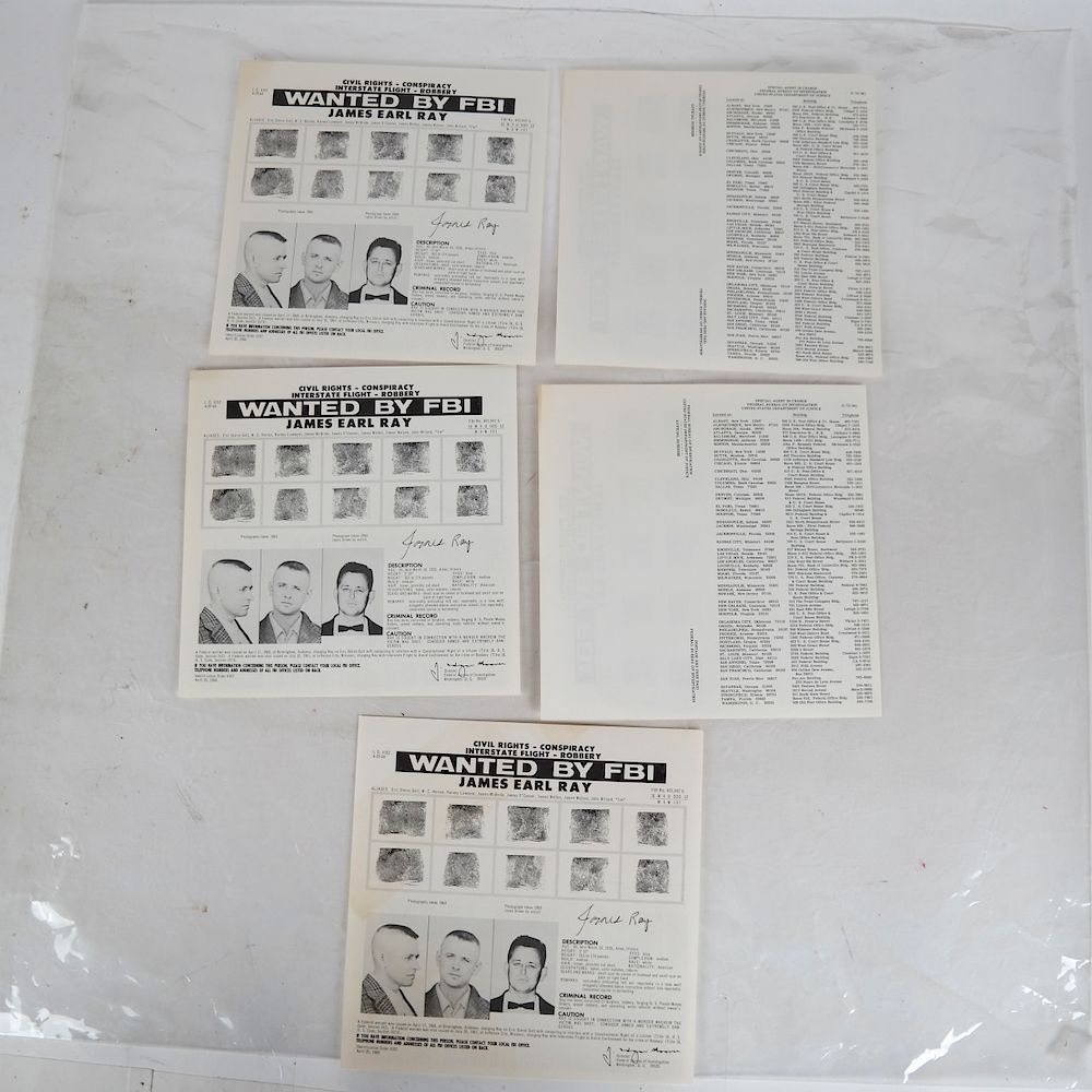 Appraisal: Five James Earl Ray - FBI Wanted Mailer Cards Five