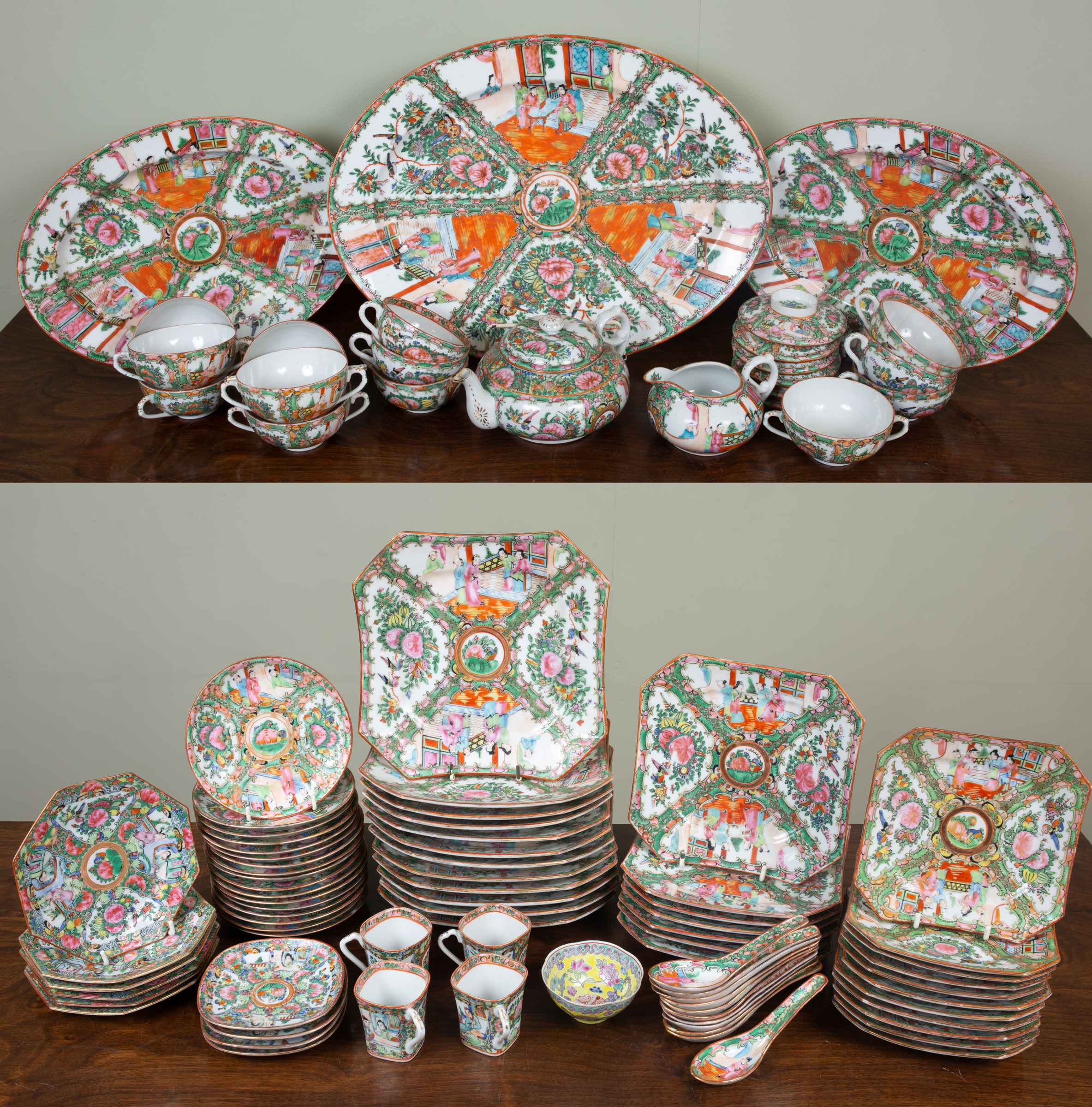 Appraisal: A Chinese Canton famille verte part dinner service the square