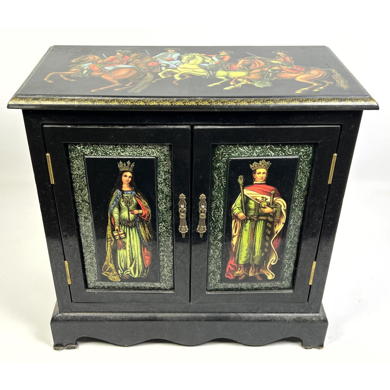 Appraisal: Ebonized Cabinet Doors with paintings of Emperor and Empress Lid