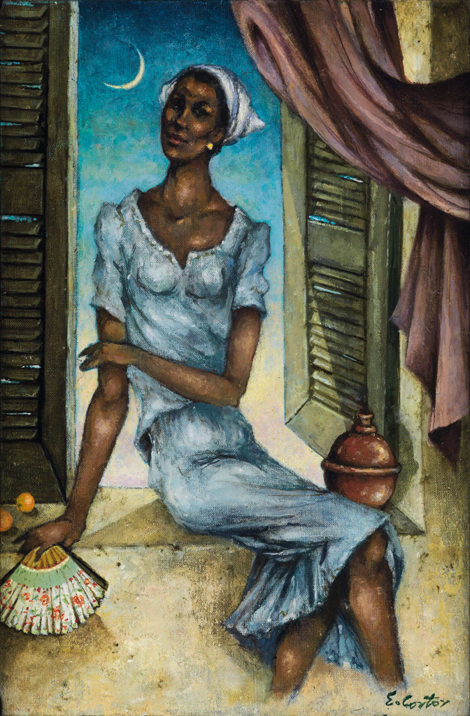 Appraisal: ELDZIER CORTOR - Lady with Fan II Oil on linen