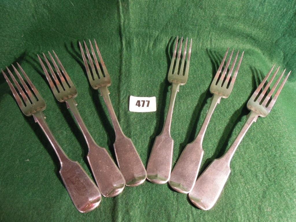 Appraisal: A set of six Victorian fiddle back forks Exeter made