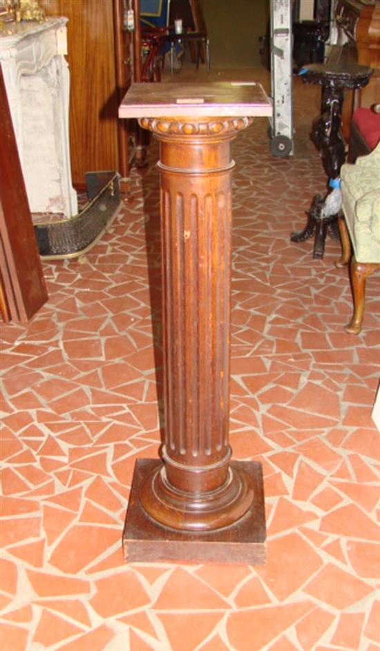 Appraisal: English carved oak pedestal square top with molded edge supported