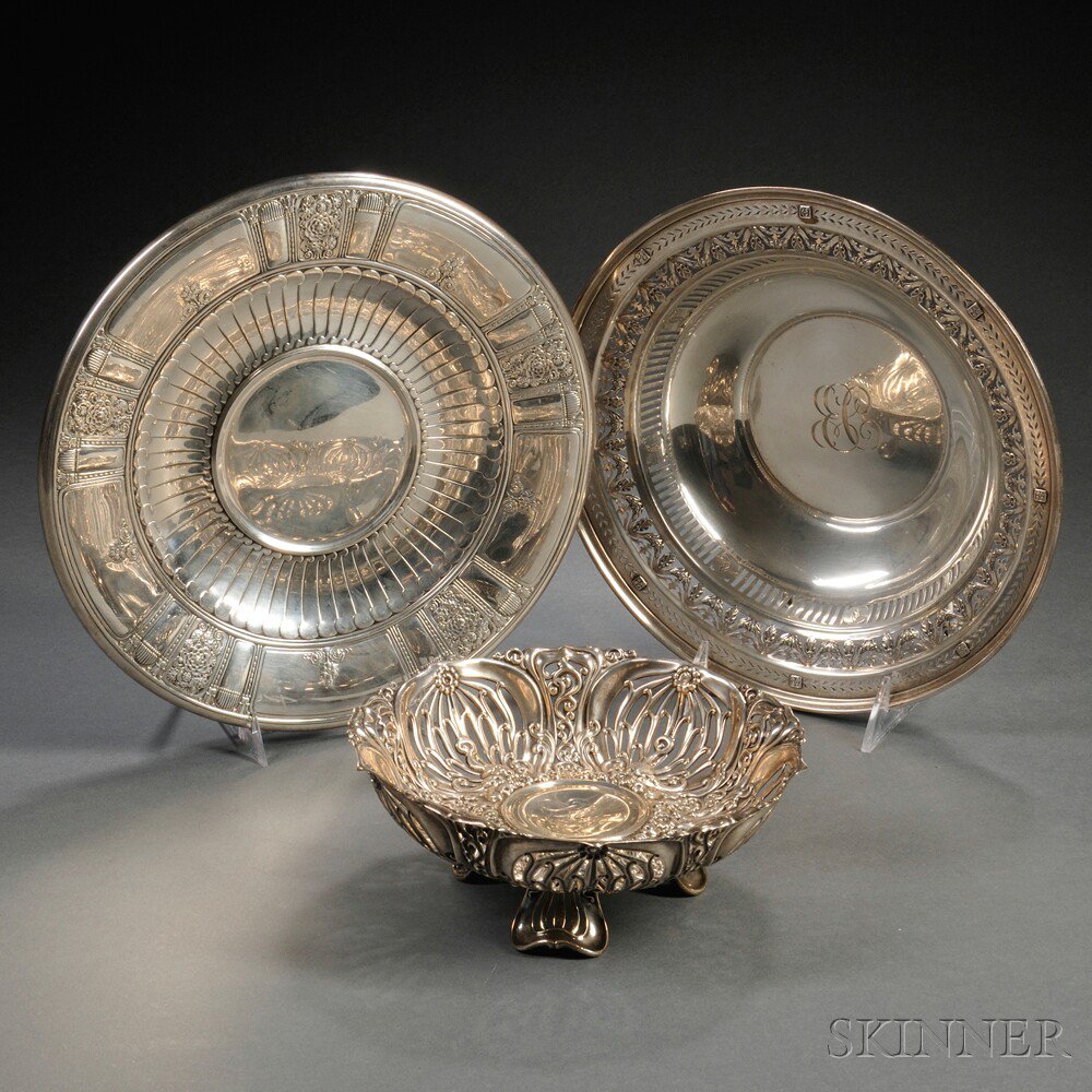 Appraisal: Three American Sterling Silver Dishes a Gorham Frontenac pattern dish