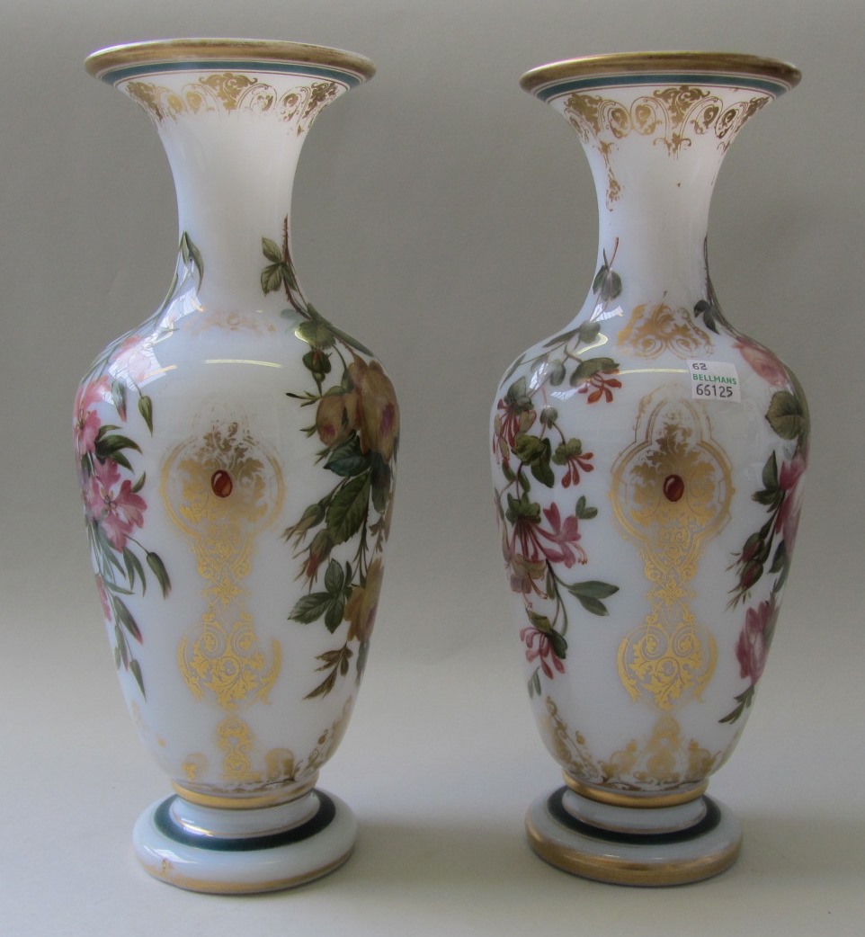 Appraisal: A pair of French opaline glass vases late th century