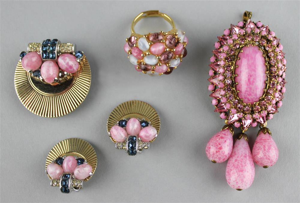 Appraisal: GROUP OF PINK JEWELRY all pieces unsigned including pin x