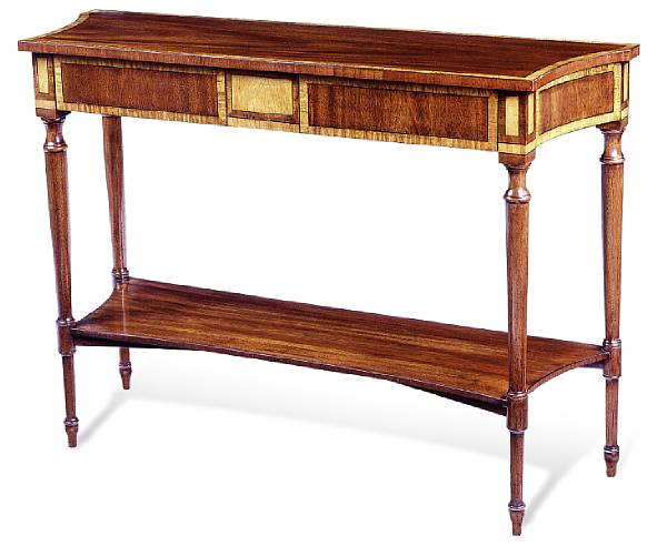 Appraisal: A Sheraton style mahogany and satinwood console table On turned