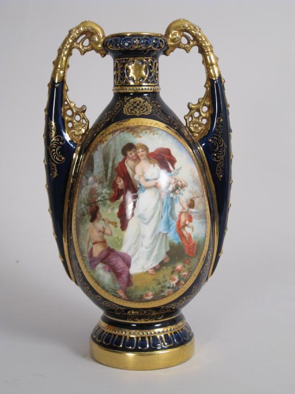 Appraisal: A Vienna two handled ovoid Vase with reserve of classical