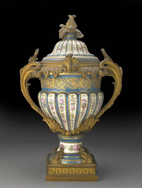 Appraisal: A S vres style porcelain gilt bronze mounted covered urn