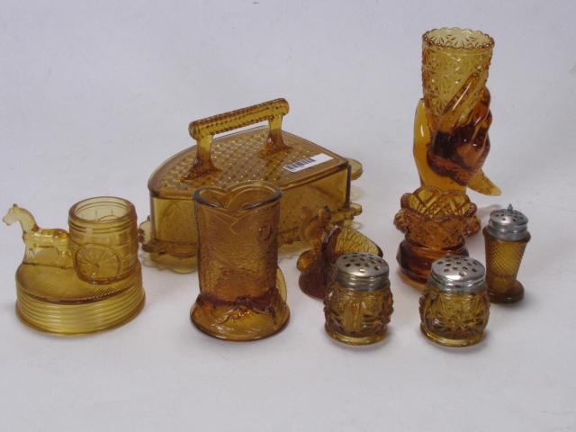 Appraisal: Group of Antique Amber Glass including hand vase two toothpickers