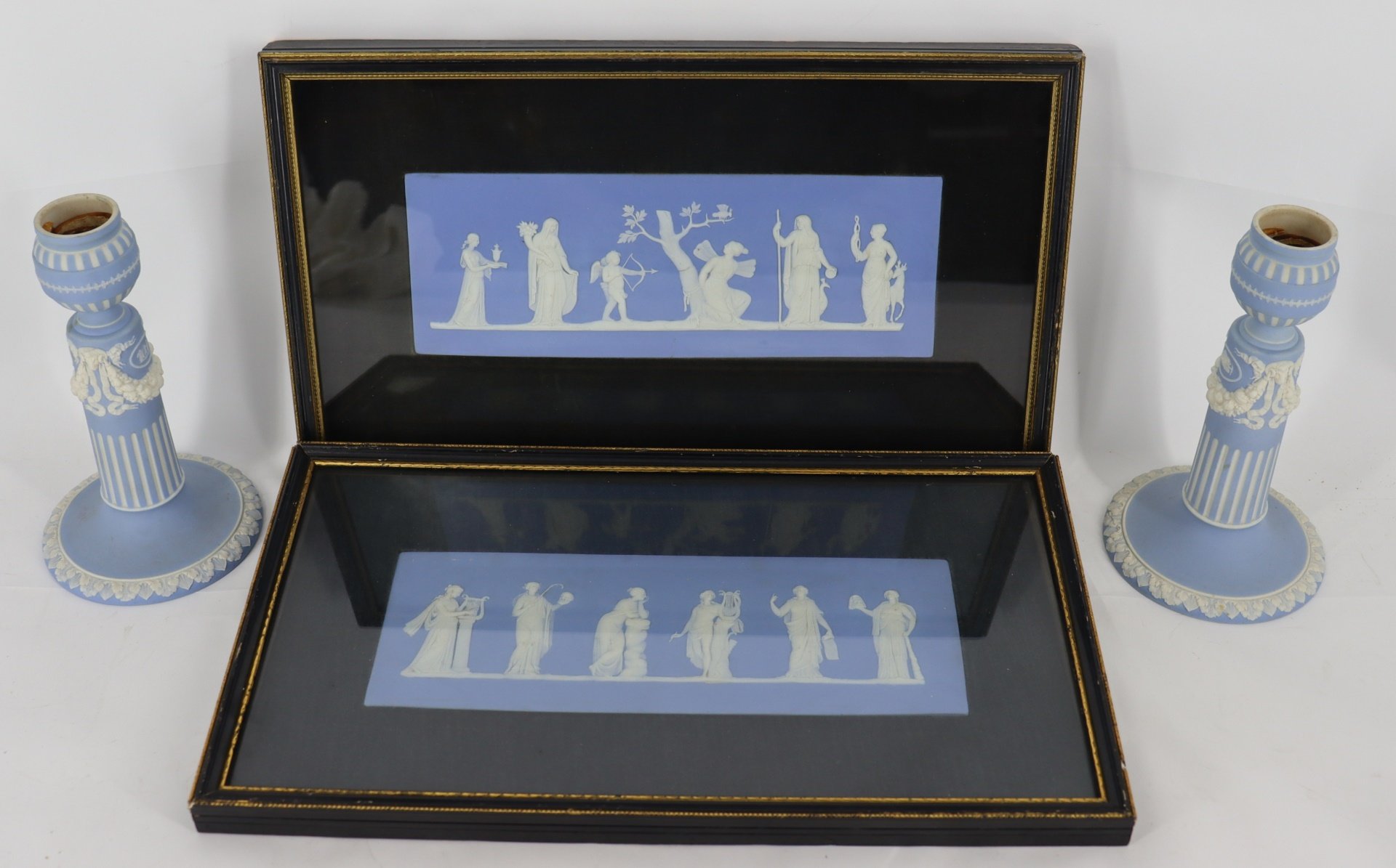 Appraisal: Pair Framed Wedgwood Plaques Pr of Candlesticks All stamped From